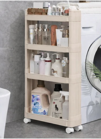 4-Tiers MultiPurpose Plastic Storage Rack With Wheels  (W50 × D14 × H90)cm 516-2251 - Grey