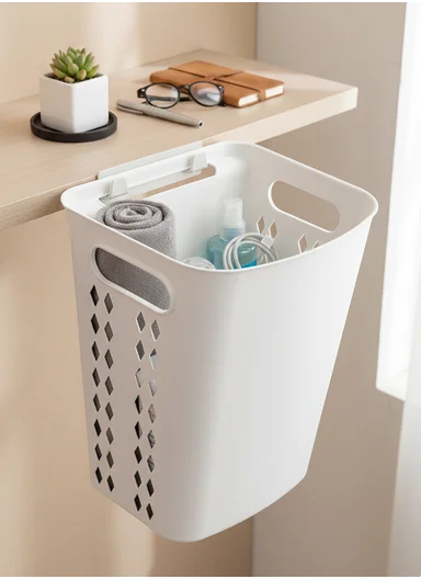 Plastic Laundry Basket With Wall-Mount Option (W35 × D18 × H40)cm 516-2293 - Off White