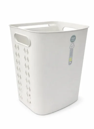 Plastic Laundry Basket With Wall-Mount Option (W35 × D18 × H40)cm 516-2293 - Off White