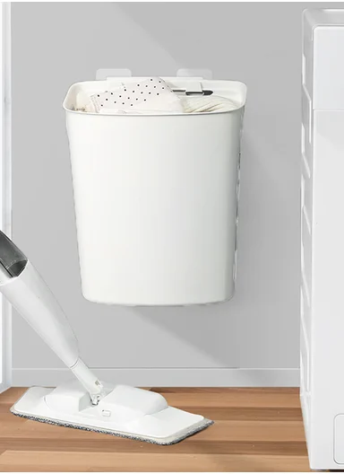 Plastic Laundry Basket With Wall-Mount Option (W35 × D18 × H40)cm 516-2293 - Off White