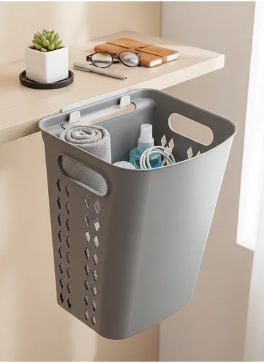 Plastic Laundry Basket With Wall-Mount Option (W35 × D18 × H40)cm 516-2293 - Grey