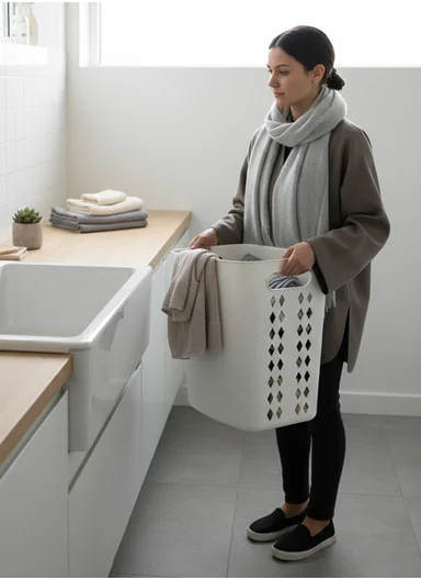 Plastic Laundry Basket With Wall-Mount Option (W35 × D18 × H40)cm 516-2293 - Grey