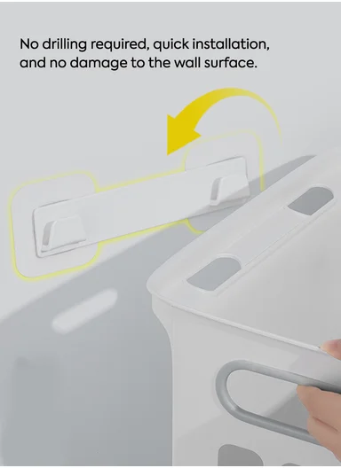 Plastic Laundry Basket With Wall-Mount Option (W35 × D18 × H40)cm 516-2293 - Grey