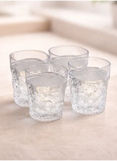 4Pcs Elegant Design Acrylic Cup Set (D7 x H10)cm - Transparent White