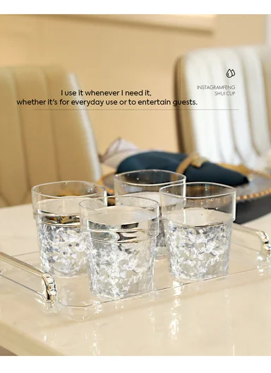 4Pcs Elegant Design Acrylic Cup Set (D7 x H10)cm - Transparent White