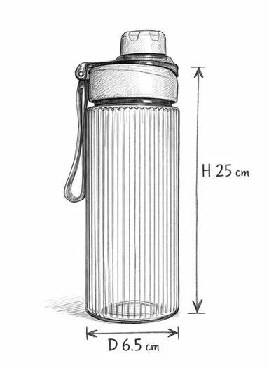 750ml Clear Ribbed Plastic Water Bottle with Carry Strap - Grey