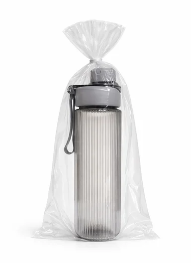 750ml Clear Ribbed Plastic Water Bottle with Carry Strap - Grey