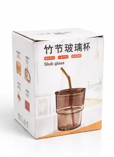 400ml Universal Colorful Iridescent Glass Cup with Dual-Purpose Lid &amp; Straw (D9 x H11)cm - Stripe