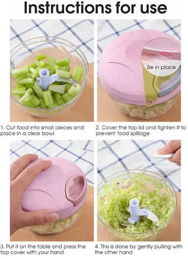 500ml Multi-Function Manual Food Chopper, Hand Pull Vegetable Shredder with Juicer &amp; Blender - Purple