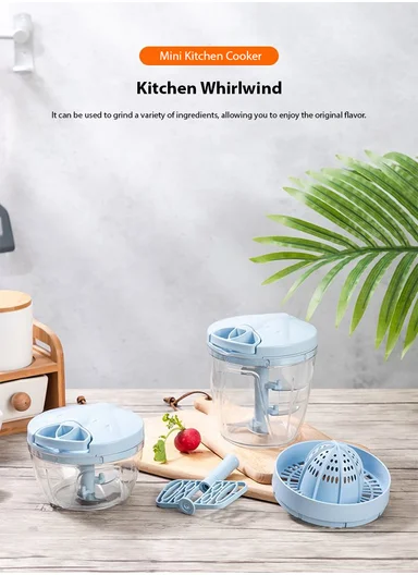 900ml Multi-Function Manual Food Chopper, Hand Pull Vegetable Shredder with Juicer &amp; Blender - Purple