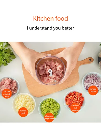 900ml Multi-Function Manual Food Chopper, Hand Pull Vegetable Shredder with Juicer &amp; Blender - Purple