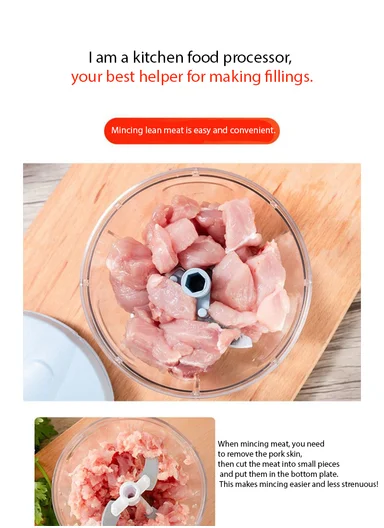 900ml Multi-Function Manual Food Chopper, Hand Pull Vegetable Shredder with Juicer &amp; Blender - Purple