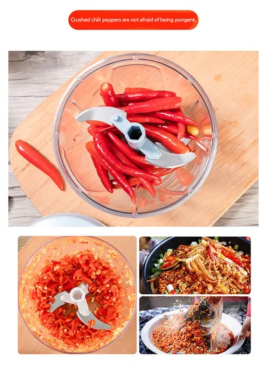 900ml Multi-Function Manual Food Chopper, Hand Pull Vegetable Shredder with Juicer &amp; Blender - Purple