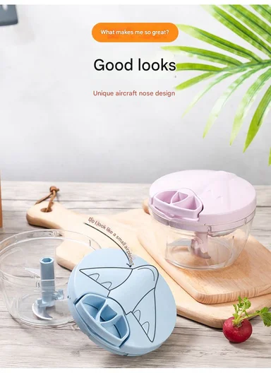 900ml Multi-Function Manual Food Chopper, Hand Pull Vegetable Shredder with Juicer &amp; Blender - Purple