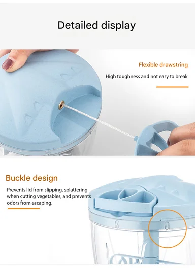 900ml Multi-Function Manual Food Chopper, Hand Pull Vegetable Shredder with Juicer &amp; Blender - Purple