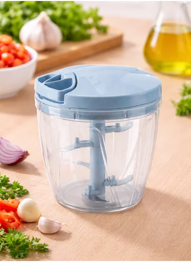 900ml Manual Hand Pull Food Chopper, Compact Vegetable Cutter with Stainless Steel Blades - Blue