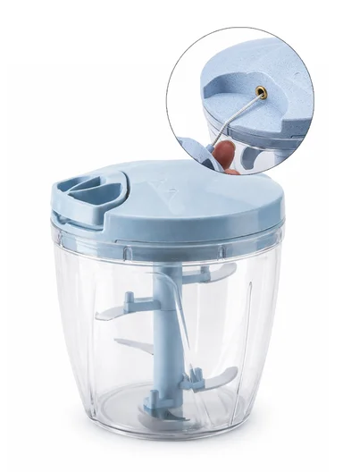 900ml Manual Hand Pull Food Chopper, Compact Vegetable Cutter with Stainless Steel Blades - Blue