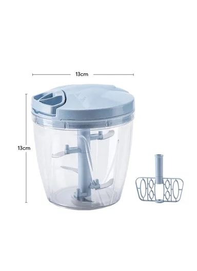 900ml Manual Hand Pull Food Chopper, Compact Vegetable Cutter with Stainless Steel Blades - Blue