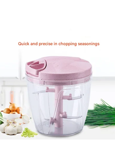 900ml Manual Hand Pull Food Chopper, Compact Vegetable Cutter with Stainless Steel Blades - Blue