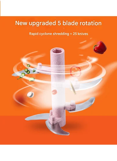 900ml Manual Hand Pull Food Chopper, Compact Vegetable Cutter with Stainless Steel Blades - Blue