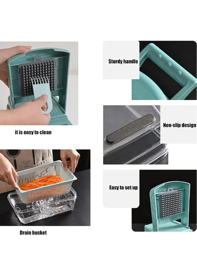 10-in-1 Multi-Functional Vegetable Chopper &amp; Slicer With Container (L32 x W13.5 x H10.5)cm