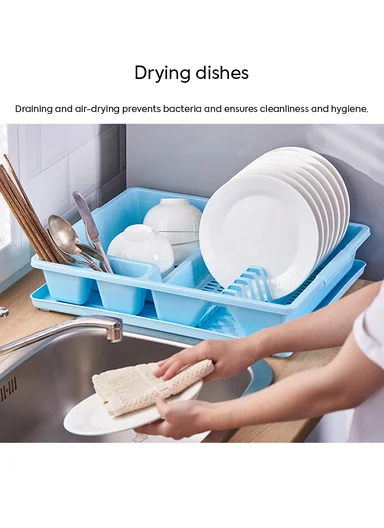 Plastic Dish Drying Rack, 12-Plate Tableware Draining Stand 14-8067 (W46 x D37 x H9.5)cm - Blue