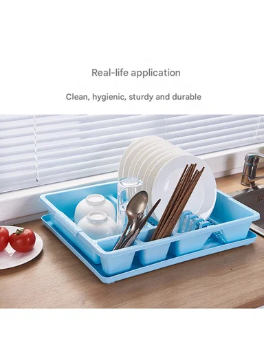 Plastic Dish Drying Rack, 12-Plate Tableware Draining Stand 14-8067 (W46 x D37 x H9.5)cm - Blue