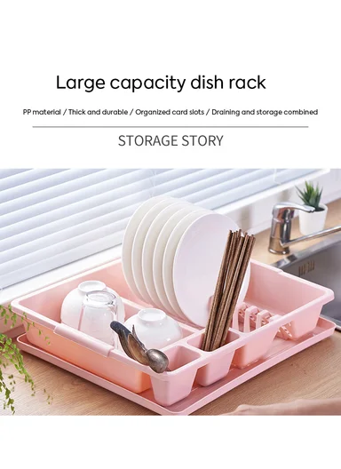 Plastic Dish Drying Rack, 12-Plate Tableware Draining Stand 14-8067 (W46 x D37 x H9.5)cm - Blue