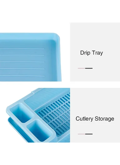 Plastic Dish Drying Rack, 12-Plate Tableware Draining Stand 14-8067 (W46 x D37 x H9.5)cm - Blue