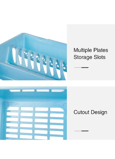 Plastic Dish Drying Rack, 12-Plate Tableware Draining Stand 14-8067 (W46 x D37 x H9.5)cm - Blue
