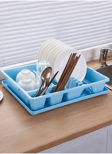 Plastic Dish Drying Rack, 12-Plate Tableware Draining Stand 14-8067 (W46 x D37 x H9.5)cm - Blue