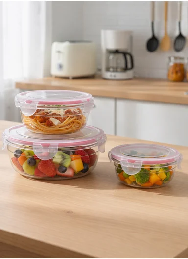 3-Piece High-Transparency Crystalline Food Container Set with Airtight Lids