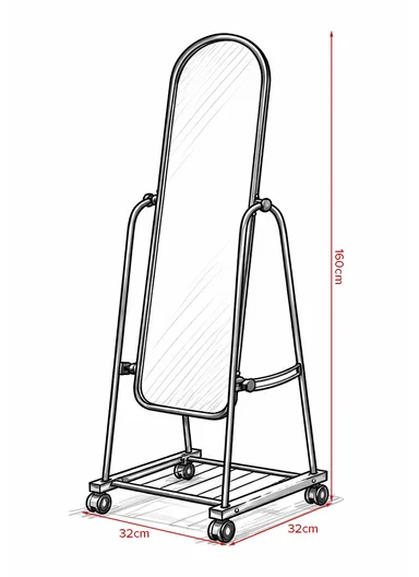 Full-Length Standing Mirror With Adjustable Angle (W32 x D32 x H160)cm 21-A-32 - Black 