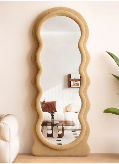 Wave Shape Full-Length Floor Mirror With Velvet Frame (H160 x W45)cm -Gold