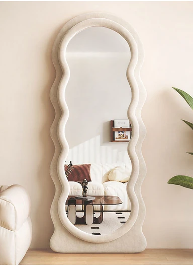 Wave Shape Full-Length Floor Mirror With Velvet Frame (H160 x W45)cm -White