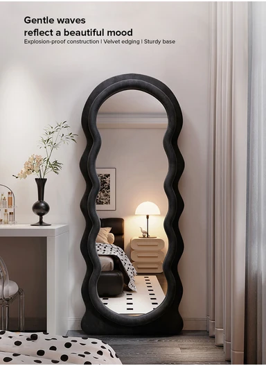 Wave Shape Full-Length Floor Mirror With Velvet Frame (H160 x W45)cm -White