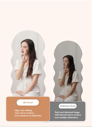 Wave Shape Full-Length Floor Mirror With Velvet Frame (H160 x W45)cm -White