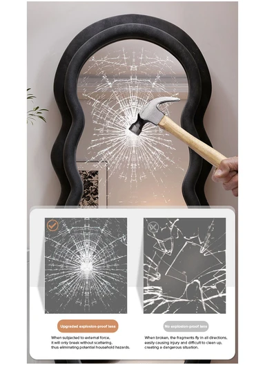 Wave Shape Full-Length Floor Mirror With Velvet Frame (H160 x W45)cm -White