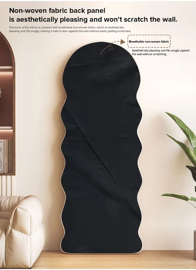 Wave Shape Full-Length Floor Mirror With Velvet Frame (H160 x W45)cm -White