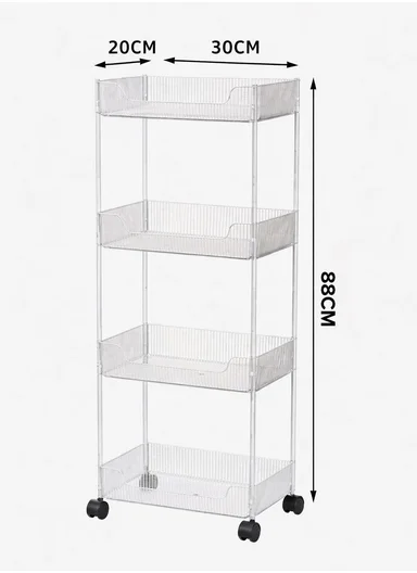 4-Tiers Rolling Storage Rack With Lockable Wheels (W30 x D20 x H88)cm 43-282