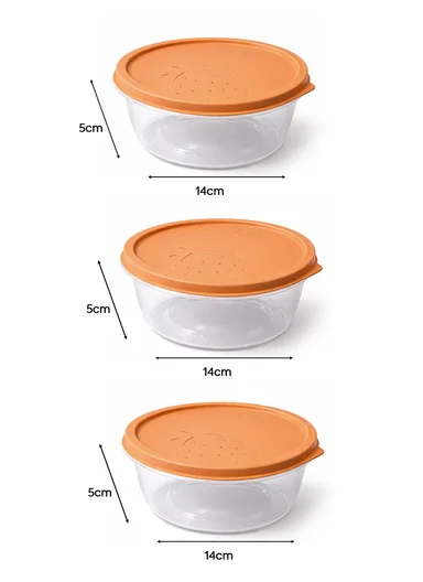 3 Pcs Small Stackable Food Storage Box Set, Microwave, Freezer &amp; Dishwasher Safe Round Food Containers 129-DM-136 - Orange