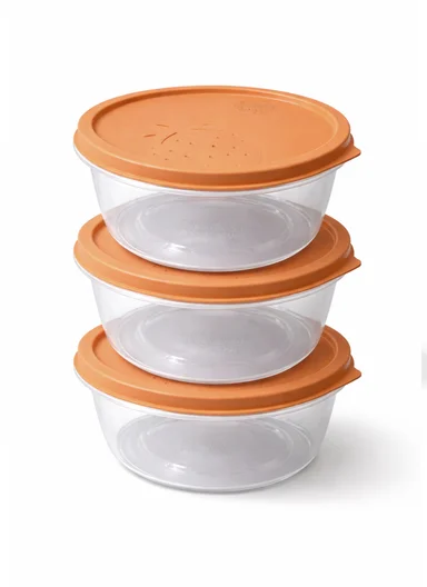 3 Pcs Small Stackable Food Storage Box Set, Microwave, Freezer &amp; Dishwasher Safe Round Food Containers 129-DM-136 - Orange