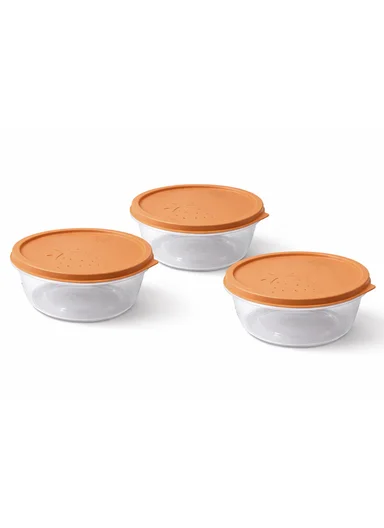 3 Pcs Small Stackable Food Storage Box Set, Microwave, Freezer &amp; Dishwasher Safe Round Food Containers 129-DM-136 - Orange