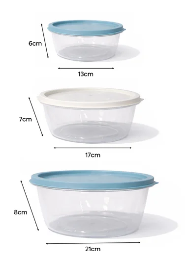 3 Pieces Round Food Storage Containers Set 129-DM-139 - Blue