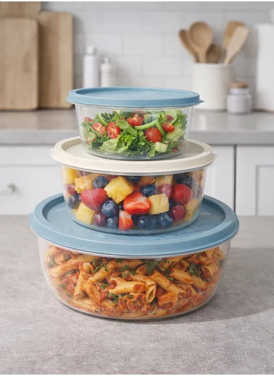 3 Pieces Round Food Storage Containers Set 129-DM-139 - Blue