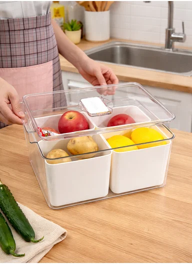 4-Compartment Refrigerator Storage Organizer Box (W21 x D30 x H15.5)cm - Off White