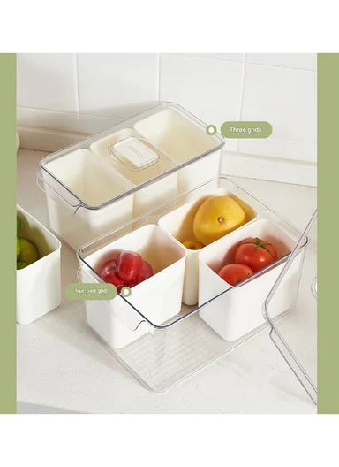 4-Compartment Refrigerator Storage Organizer Box (W21 x D30 x H15.5)cm - Off White