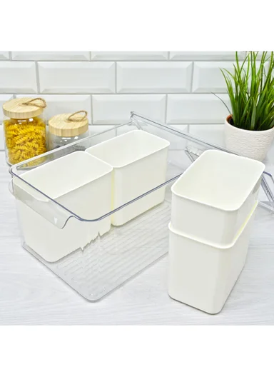 4-Compartment Refrigerator Storage Organizer Box (W21 x D30 x H15.5)cm - Off White
