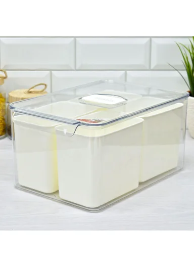 4-Compartment Refrigerator Storage Organizer Box (W21 x D30 x H15.5)cm - Off White