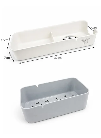 No-Drill Wall-Mounted Hair Dryer Rack with Accessory Holder Partition 462-SF-808 (W30 x D10 x H7)cm - White